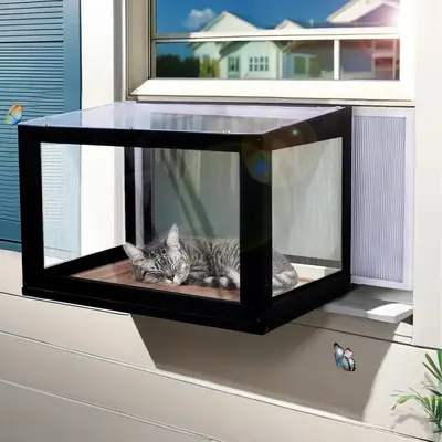 Horizontal Sliding Cat Window Box Catio Outdoor Cat Enclosure For