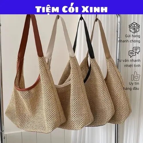 Túi đeo vai đi biển sức chứa lớn quai da thời trang cho nữa