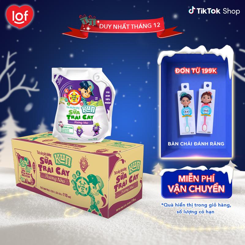 Sữa trái cây KUN vị nho thùng 24 túi x 110ml