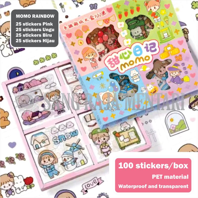 Stiker Momo Waterproof Dapat Box isi 100 Lembar | Sticker Kartun Korea Dekorasi Aesthetic Botol Minum Tumblr Viral Lucu Paper 2