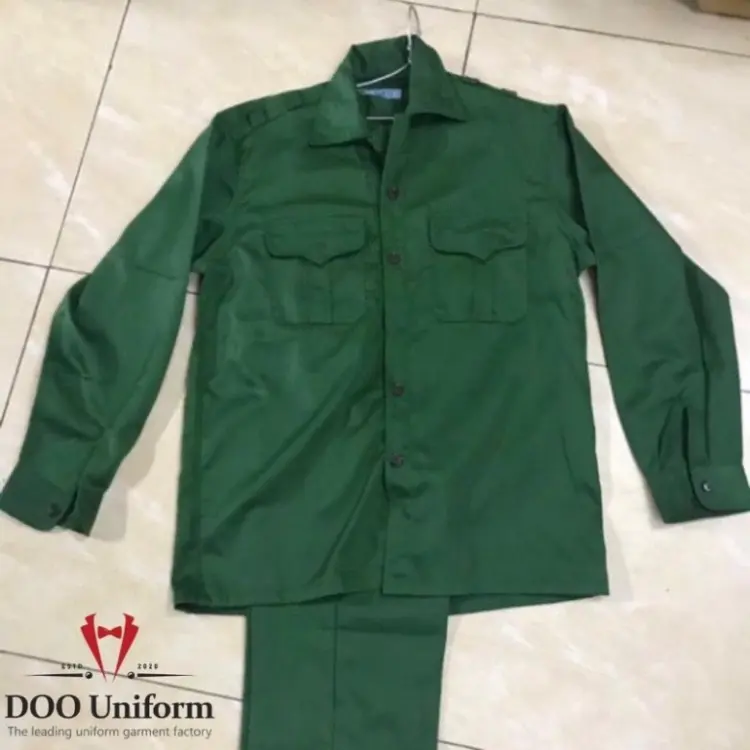 Quần áo tập quân sự, giáo dục quốc phòng, dụng cụ học tập, bảo hộ lao động vải kaki màu xanh lá loại đẹp 6