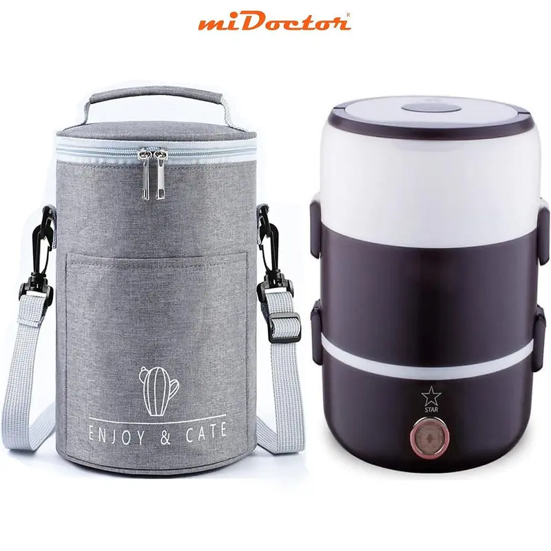 Cặp lồng hộp cơm giữ nhiệt 3 tầng inox, có lõi cắm điện hâm nóng thức ăn - Chính hãng miDoctor 2