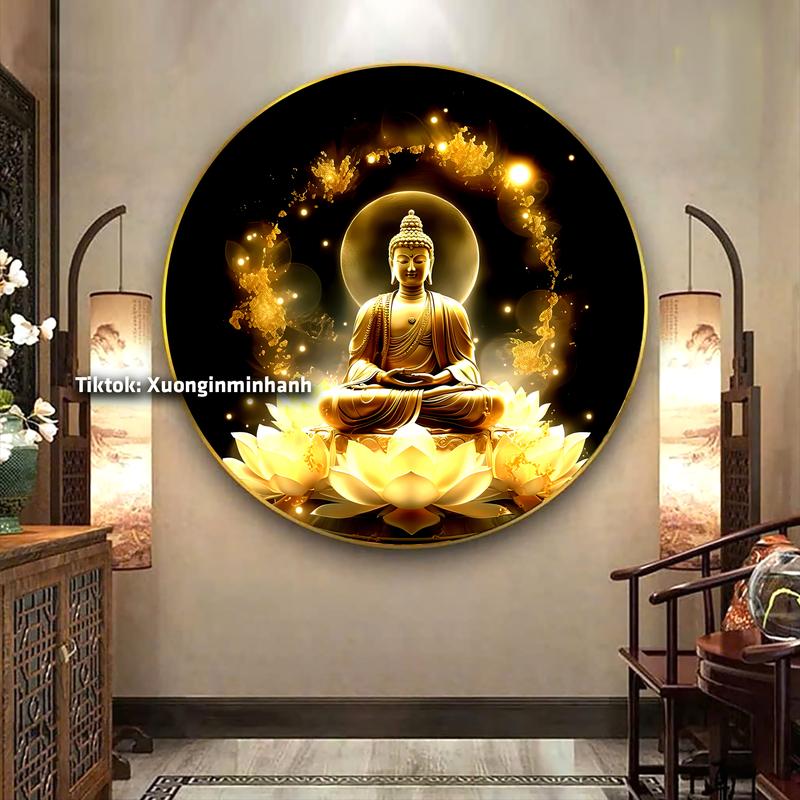 [30 mẫu] Tranh gỗ tròn tráng gương 3D - Dày 13mm treo tường - Bo viền vàng cao cấp treo phòng khách trang trí phòng thờ decor Khung Tranh Trang Trí Nhà Đồng