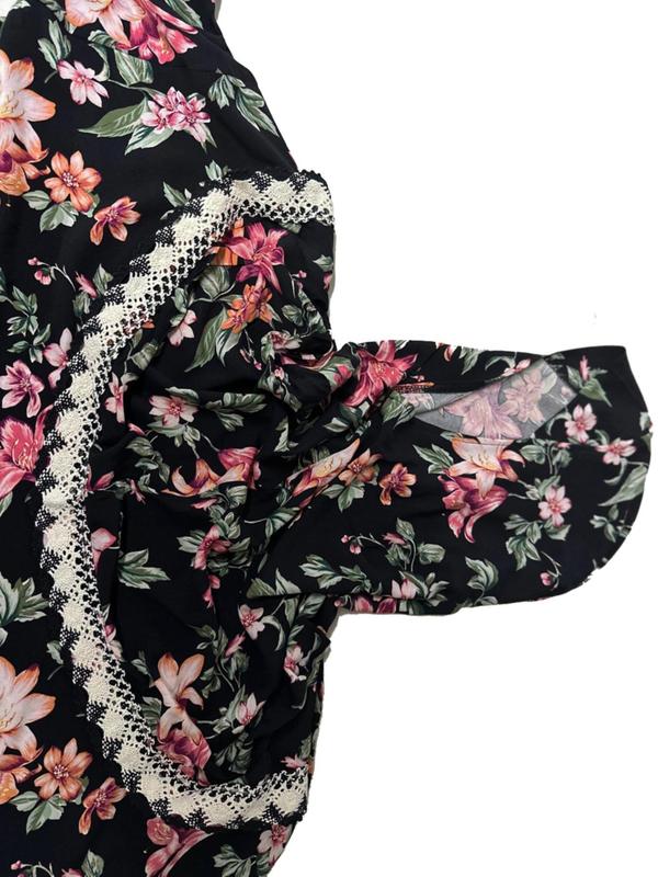 Women's Floral Print Contrast Lace Hooded Tunic Dress, Modest Outfits, Elegant Long Sleeve Long Muslim Womens Clothing for Daily Wear, Ladies Clothes for All Seasons 6
