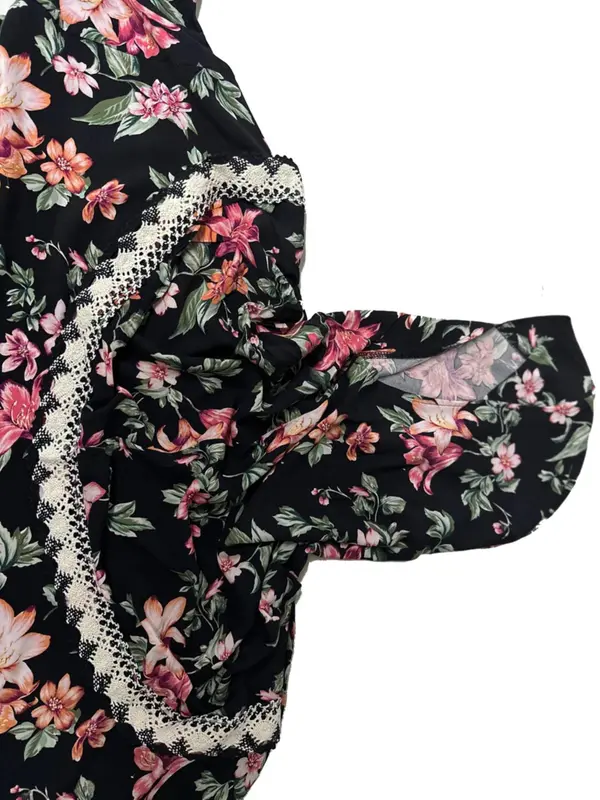 Women's Floral Print Contrast Lace Hooded Tunic Dress, Modest Outfits, Elegant Long Sleeve Long Muslim Womens Clothing for Daily Wear, Ladies Clothes for All Seasons 5