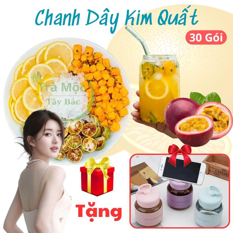 Hộp 30 gói Chanh Dây Cam Quất Tặng BÌNH BỌC DA  - hỗ trợ đẹp da, detox, thanh nhiệt, bổ sung vitamin C Thảo mộc tự nhiên Tây Bắc Sấy Thăng Hoa ( Chanh Dây , Cam Vàng , Quất Xanh ) nước chè trà tea
