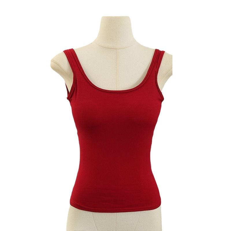 Hot Girl Long Camisole Women's Sexy Big U Back Slim Fit All-Match Slim Outer Wear Back Shaping Padded Bottoming Shirt 4