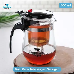 One Two Cups Teko Teh Kaca Saringan Tahan Panas Infuser Teapot 500ml - TP-757