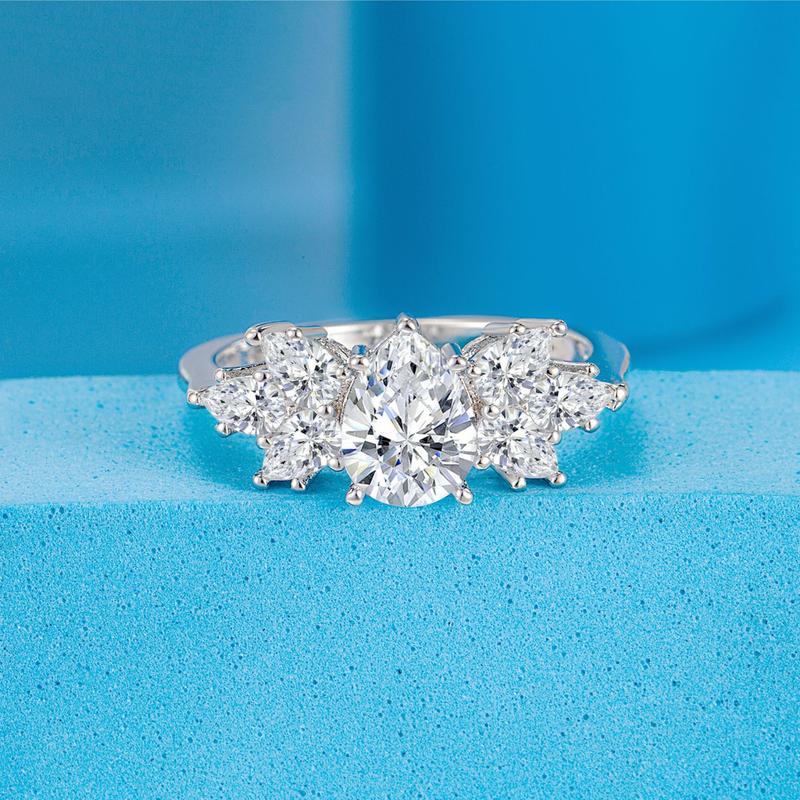 Product Introduction of Temperament Trend High-Grade Horse Eye Snowflake Ring Fashion Personality Brocade Bunch Pear-Shaped Ring Ring 4