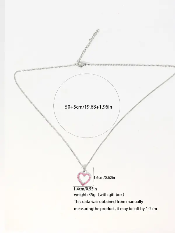 Fashion Heart Shaped Artificial Zircon Pendant Necklace, Stainless Steel Love Matching Necklace Jewelry, with Box, Minimalist Accessories for Gifts 7