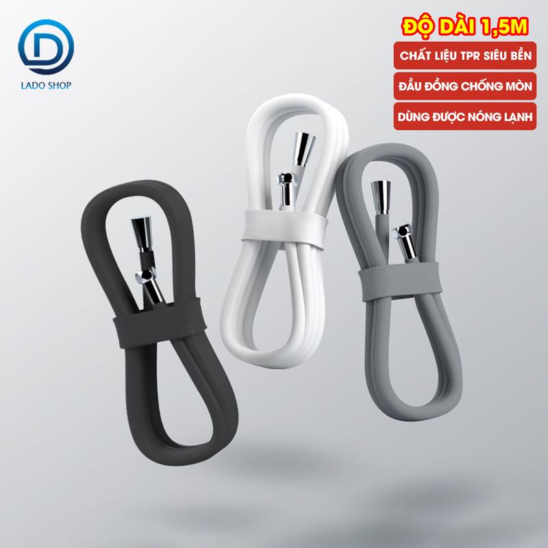 Dây ống nước vòi sen, vòi xịt vệ sinh TPR silicon siêu đàn hồi, đầu lõi đồng không gỉ sét dây dài 1,5m cao cấp
