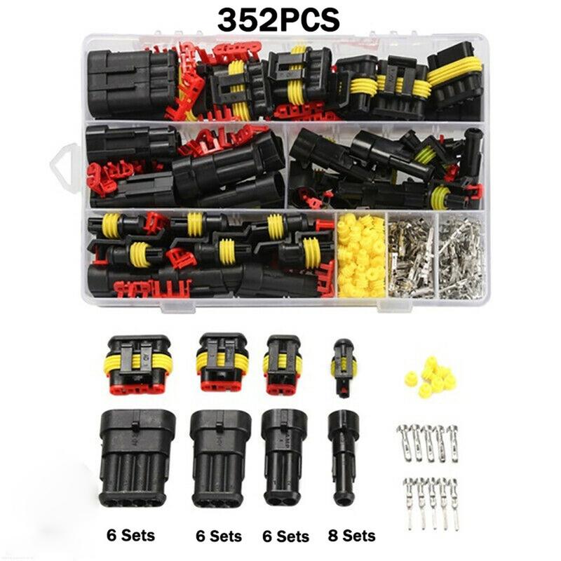 352Pcs 12V Waterproof Electrical Wire Connector Terminal Kit 1/2/3/4 Pin 0