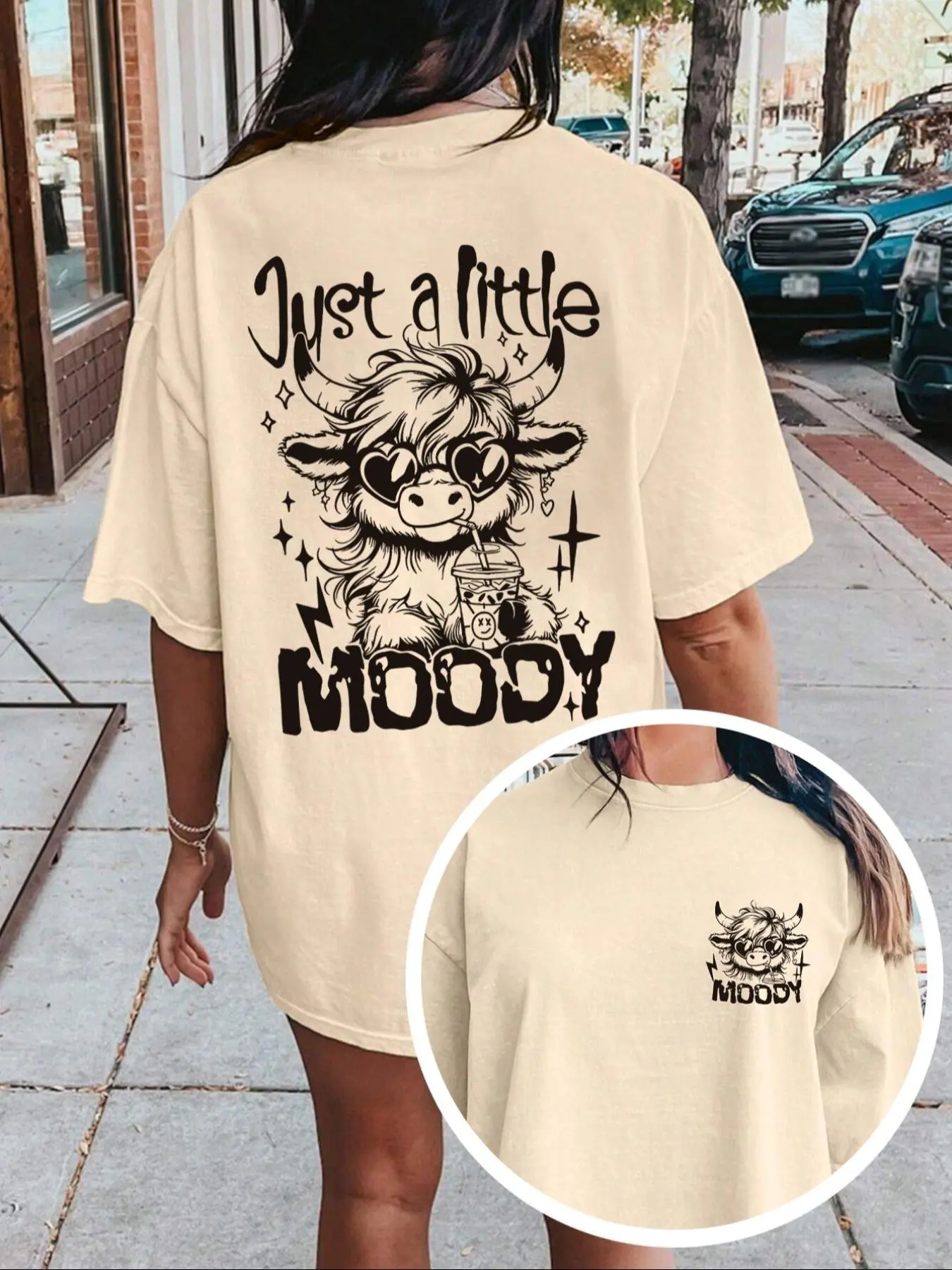 Women's Cartoon  Cow & Letter Print Round Neck Tee, Fashion Casual Short Sleeve T-shirt, Ladies Summer Clothes for Daily Wear