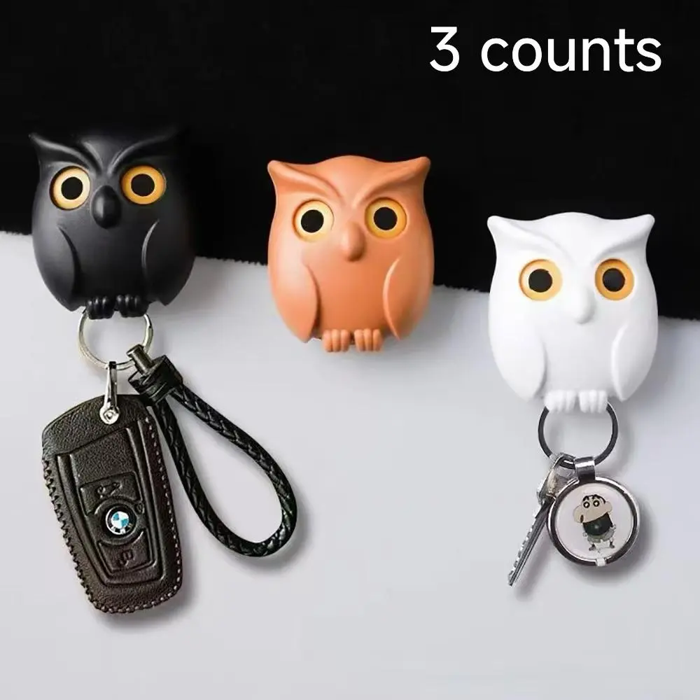 Owl Design Key Holder, 3 Counts Cute Magnetic Keychain, Punch Free Wall Mounted Key Holder, Home Organizer for Living Room Bedroom Kitchen