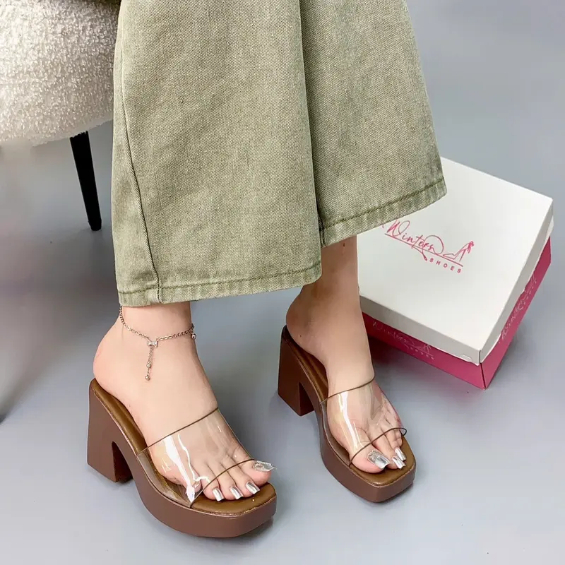 Dép xuồng gót đúp (PU2 Mica 8cm) xinh xắn thời trang Nhung Nữ 6