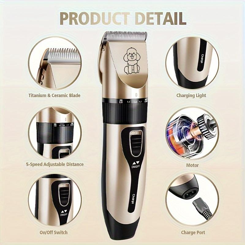 Product Introduction of USB Rechargeable Professional Dog Grooming Kit - Electric Clippers with Thick Ceramic Blades, Brush, Measuring Tool Set for Cats and Dogs 2