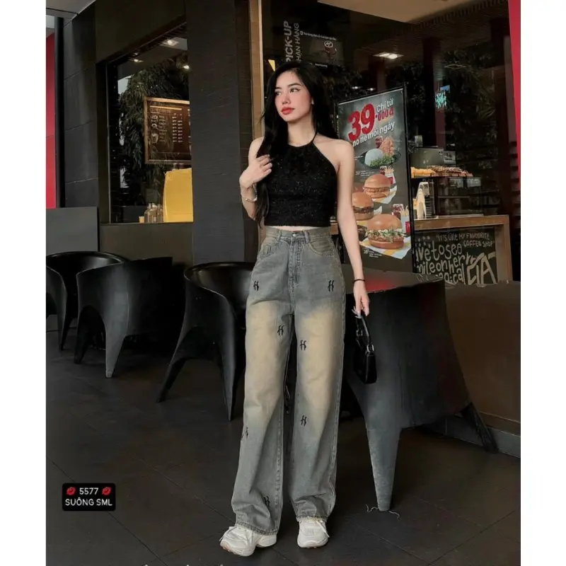 Quần jean bò ống rộng suông xuông nữ jeans cạp cao phong cách jeanshop_0603 ms14 Pants Women 1