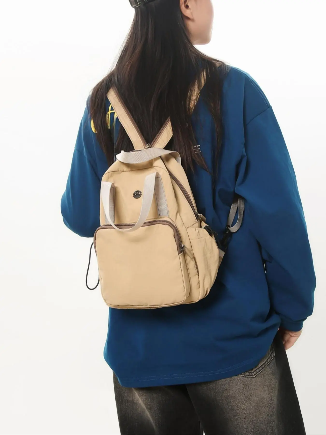 Unisex Casual Plain Zipper Backpack, Lightweight Nylon Waterproof Backpack, Fashionable Backpack for Women & Men for Daily Use