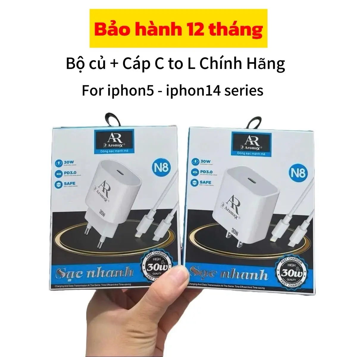 Bộ Sạc Nhanh IPhon 30W chính hãng Aromax -Củ sạc + cáp C to L . Chip Điều Chỉnh Dòng Thông Minh, Chống Quá Tải ,Chống Nóng Máy. Bh lỗi 1 đổi 1 miễn phí . Phụ Kiện combo cucap