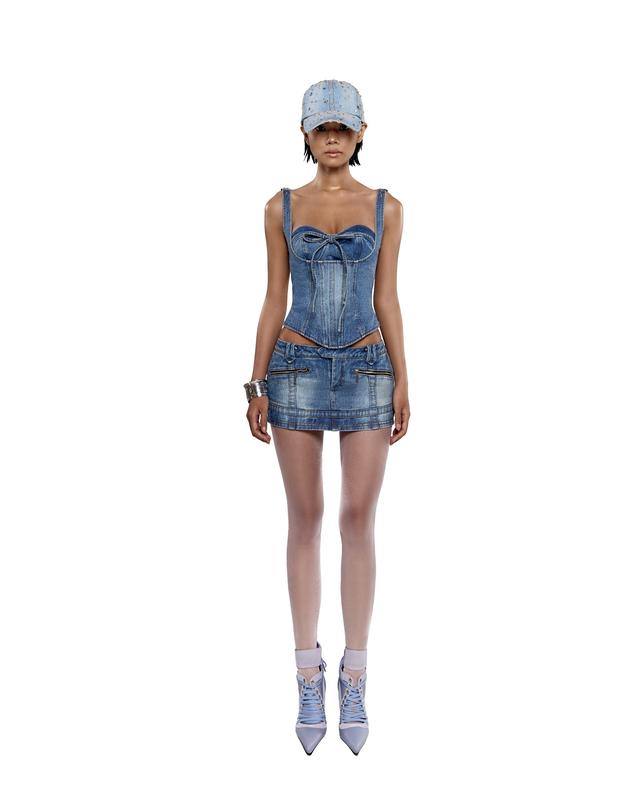 LSOUL - Enal Set Áo Croptop Corset Đan Dây Chân Váy Jeans Cá Tính A24082778 B24031393 CV24080697 Nữ Women