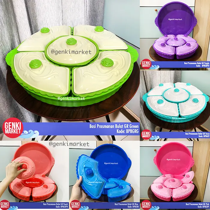 Basi Prasmanan Bulat Jumbo 38cm 5in1 Tempat Penyimpanan Makanan Sayur Buah Lauk Cemilan di Meja Makan Genki Market Blue