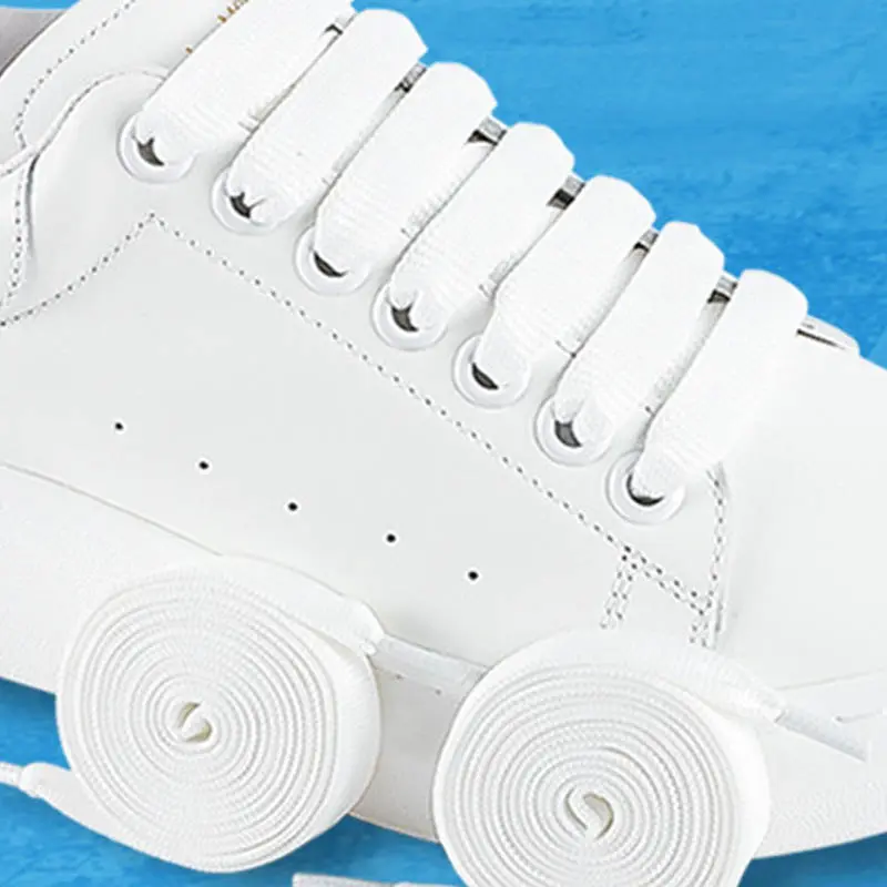 McQueen Genuine Shoelace Flat White Shoes Board Shoes Men's and Women's White Rainbow Gradient Color Widened