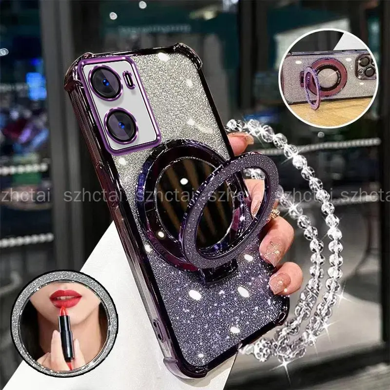 Casing for OPPO A57 4G 2022 A57 2022 5G A77 A77S A57E Four Corners Shockproof Phone Case Luxury New Bracelet Softcase 3D Makeup Mirror Holder Shell Protection Silicone