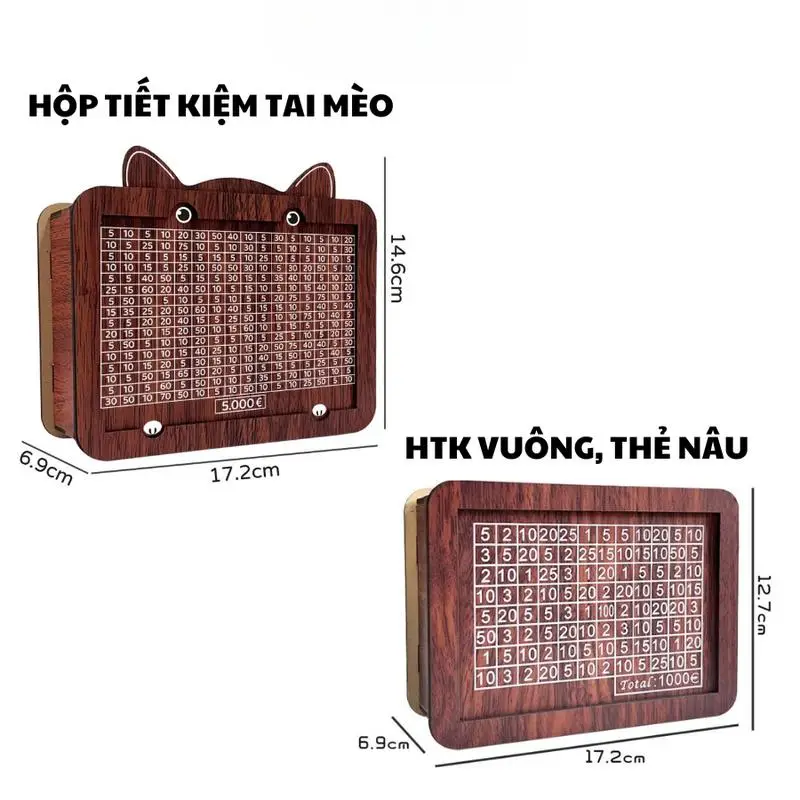 Hộp tiết kiệm bằng gỗ, chất lượng cao, được làm bằng gỗ tổng hợp, ống tiết kiệm HUNA, có thể chứa cả tiền xu và tiền giấy, tiết kiệm theo danh sách mệnh giá, có nhiều thiết kế để lựa chọn.