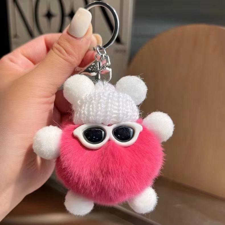 Product Introduction of Imitate Rex Rabbit Fur Little Briquette Elf Car Key Ring During Ins Online Influencer cute Plush Doll Bag Charm 1
