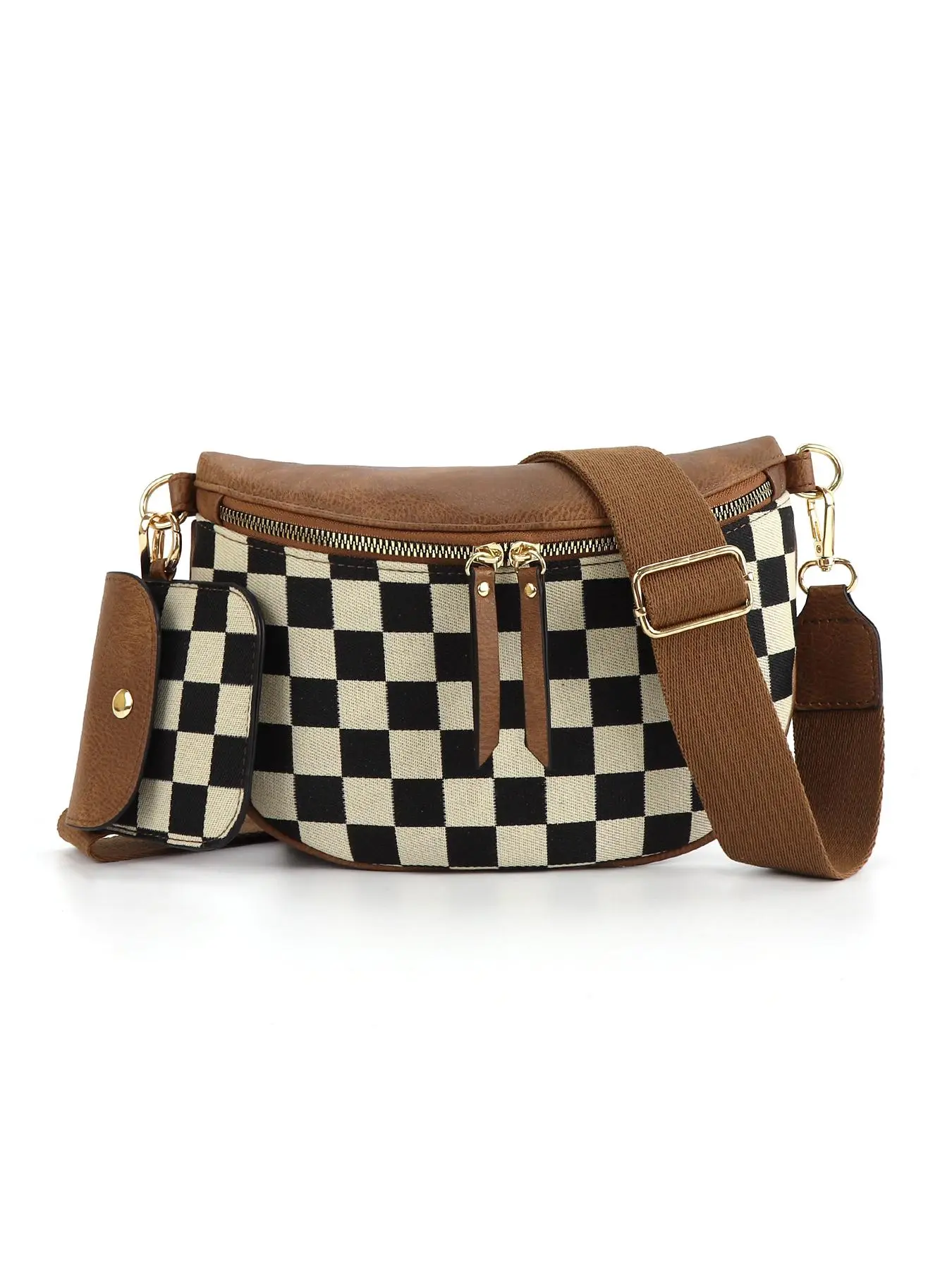 Women's Checked Pattern Purse Crossbody Bag with Wallet Set, Fashionable Shoulder Bag with Adjustable and Removable Straps for Daily Shopping Travel, Casual Trendy Versatile High-quality Daily Commuting Bag