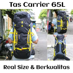 Tas Gunung Carrier Elektra 65L dengan Frame Besi & Busa Tebal Waterproof 80% Ransel