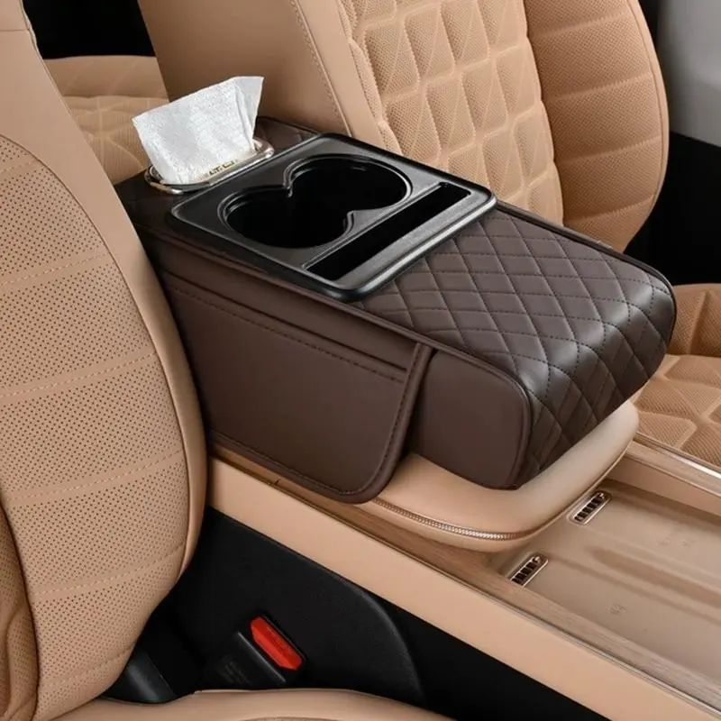 Car Center Console Armrest Pad with Cup Holder, Comfortable Car Armrest Cover with Side Storage Pocket, Universal Car Interior Accessories for Women & Men 5
