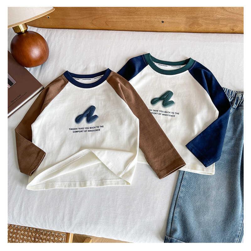 Product Introduction of Wind Valley 2024 new children's clothing Korean version contrasting color raglan sleeve T shirt boys versatile base for spring and autumn 15