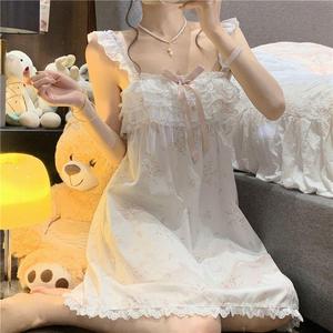 ชุดนอนสำหรับผู้หญิง, ปกเลื่อนด้านข้างลูกไม้, ชุดฤดูร้อน 2024, ชุดนอนสไตล์เจ้าหญิงศาลหวาน, สามารถสวมใส่นอก, เหมาะสำหรับใส่อยู่บ้าน