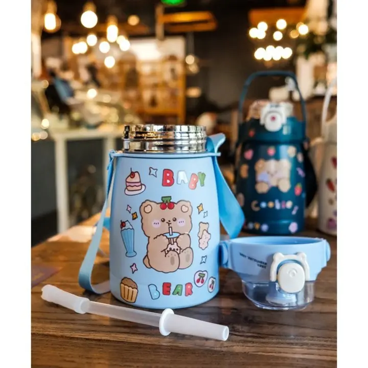 Bình giữ nhiệt Ulike 800ml, Bình giữ nhiệt Inox 304 có Sticker trang trí, tặng kèm dây đeo và ống hút 7