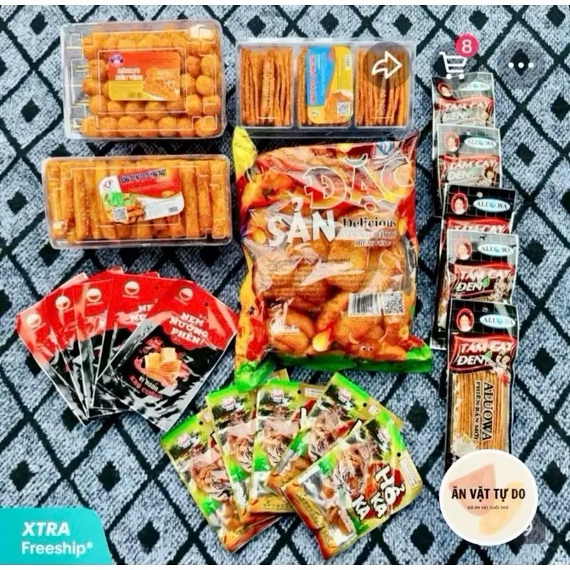￼Combo Đồ Ăn Vặt 4 Món Snack Bò Quẩy Kèm Thêm 5  Nem Nướng Phên, 5 Cay Đen,5 Hổ kaka