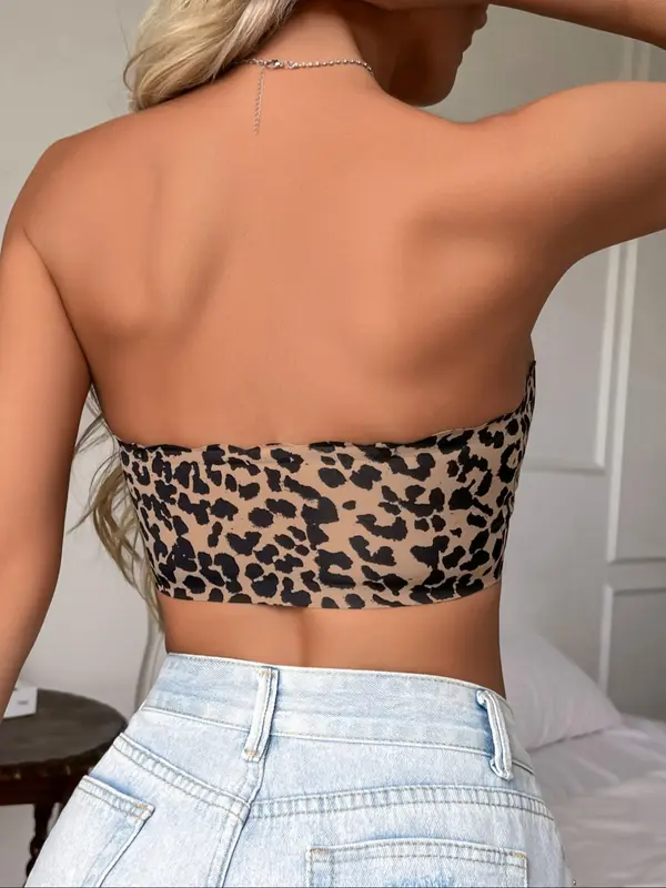 Women's Solid Color / Leopard Print Wireless Bra, Casual Comfortable Breathable Strapless Bra, Lingerie for All Seasons 1