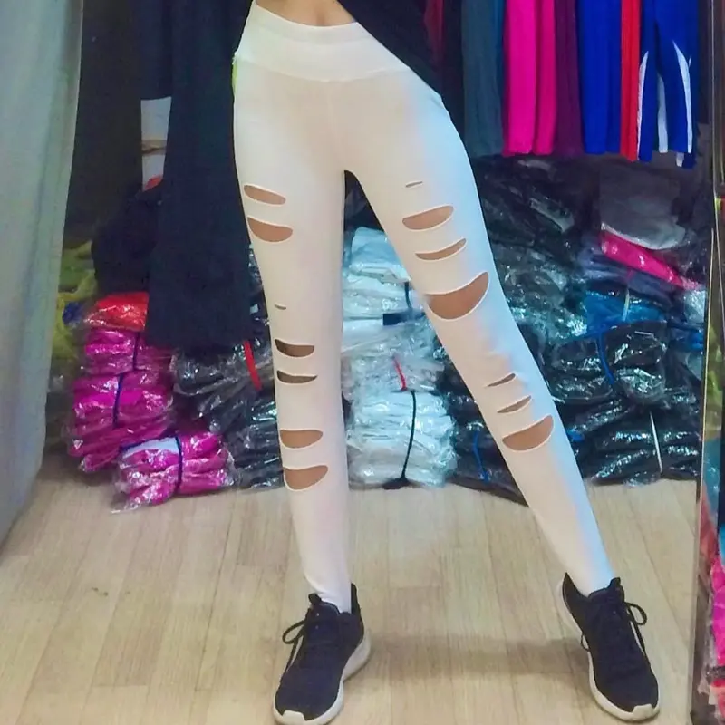 Quần rách tập yoga/gym hàng cao cấp Yborn chất mịn đẹp giãn tốt Sport chỉ giặt tay đỏ ca cao Tập Gym Legging 2