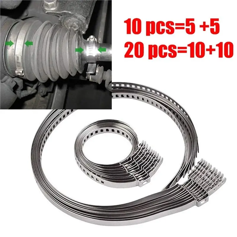 10/20Pcs Universal Axle CV  Boot Clamp Kit Stainless Steel Driveshaft CV Boot Crimp Clips Adjustable