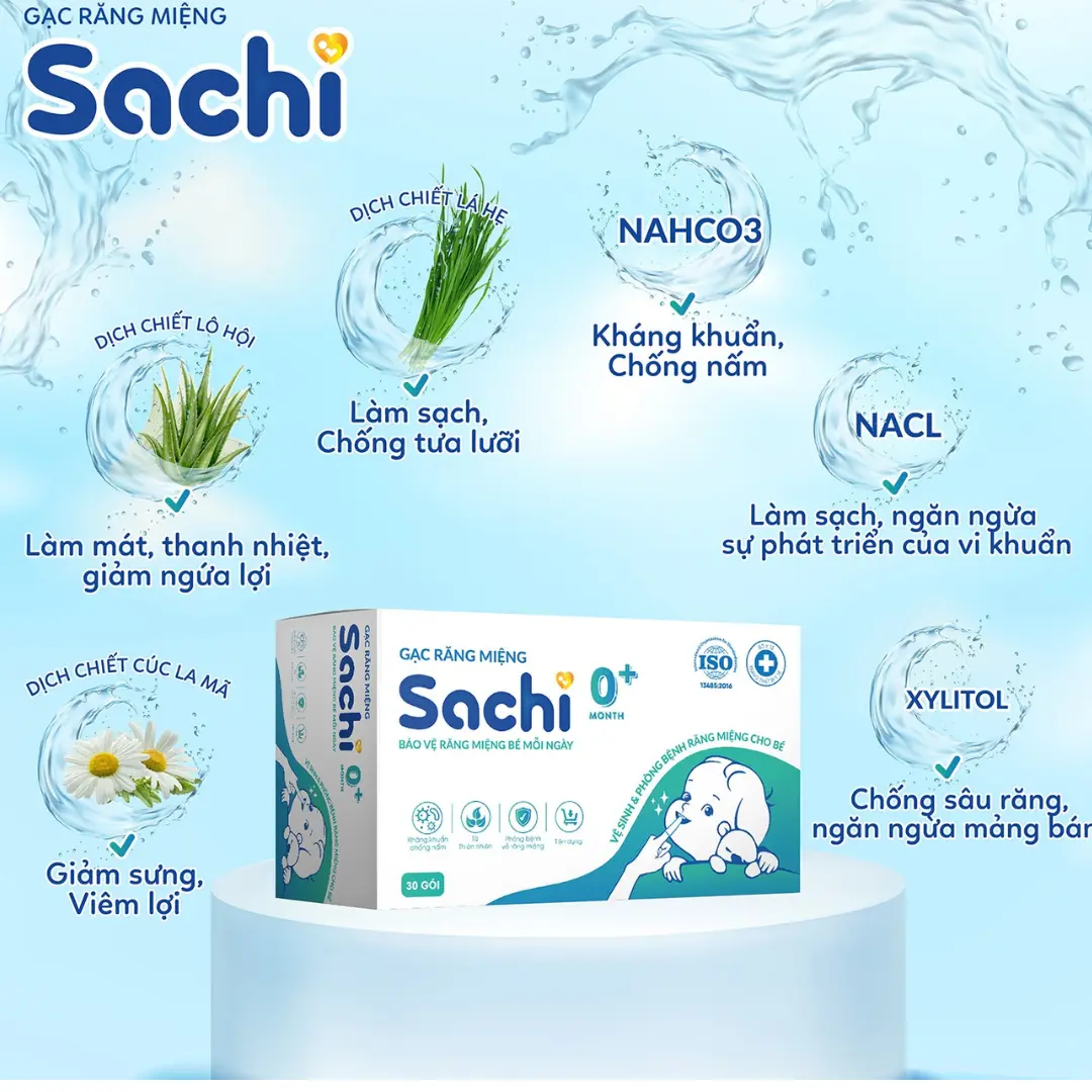 Gạc rơ lưỡi Sachi cho bé Hộp 30 gói phòng tưa lưỡi, bảo vệ miệng