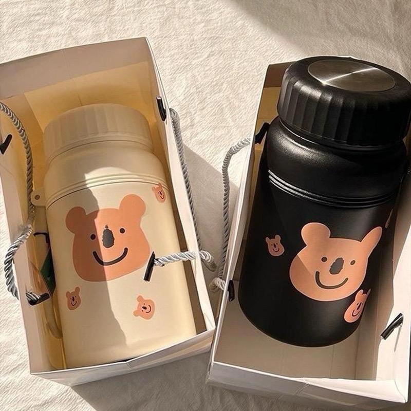 Bình Giữ Nhiệt Inox 1000 ml Nắp Vặn Gấu Nâu Tặng Kèm Sticker 8