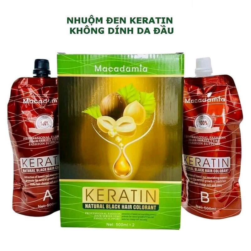 Nhuộm Đen Và Nâu Thảo Dược Phủ Bạc Macadamia Keratin 500mlx2 Nhuộm Tóc Đổi Màu Tóc Dưỡng Tóc Nữ