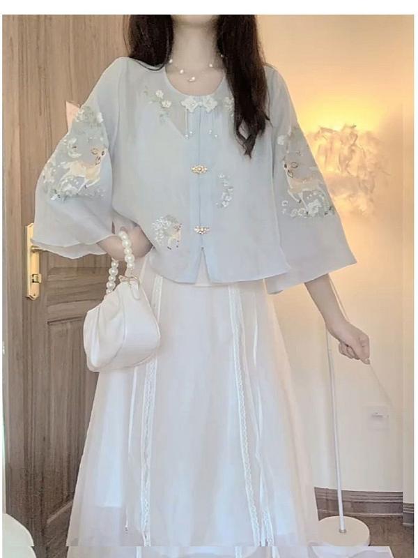 Product Introduction of Trang Phục Phong Cách Trung Quốc Bộ Đồ Hai Mảnh, Áo Hanfu Cải Tiến Phong Cách Quốc Gia Mới, Váy Mỏng, Dành Cho Nữ, Bộ Sưu Tập 2024 Top Women 2