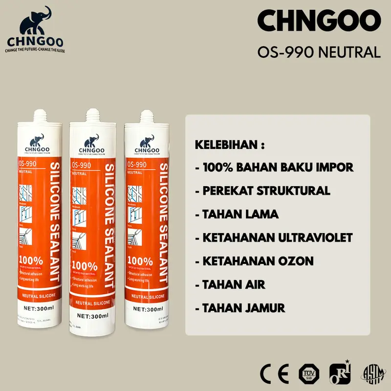 LEM SEALANT, LEM KACA, LEM TOILET, LEM PLASTIK CHNGOO Neutral OS-990 300ml 4