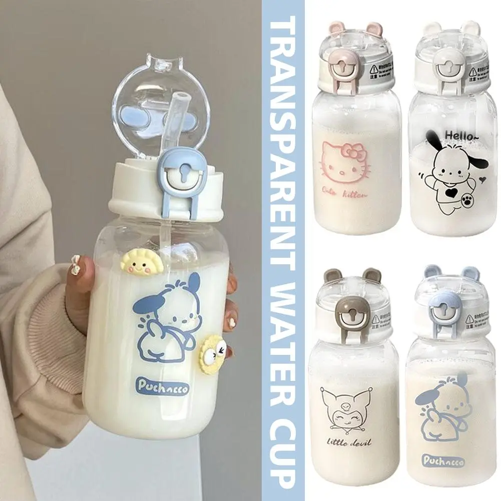 Bình Nước Hoạt Hình, Dung Tích 500ml, Thiết Kế Sáng Tạo, Có Ống Hút, Chất Liệu Nhựa Dễ Thương, Cầm Tay, Chống Rò Rỉ, W4M8