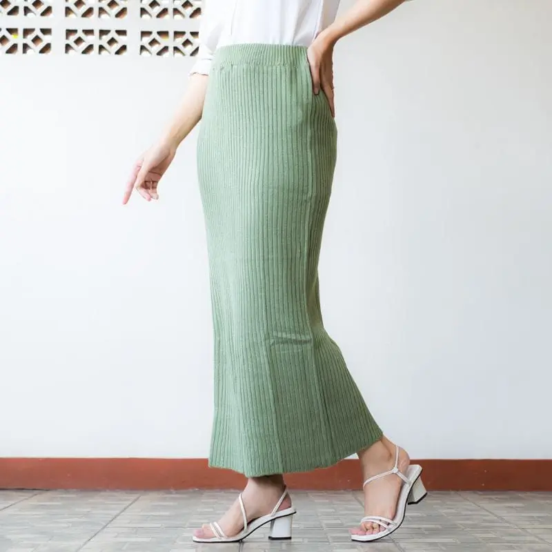 ROK SPAN RAJUT VIRAL Polos Muslim Panjang Wanita Basic