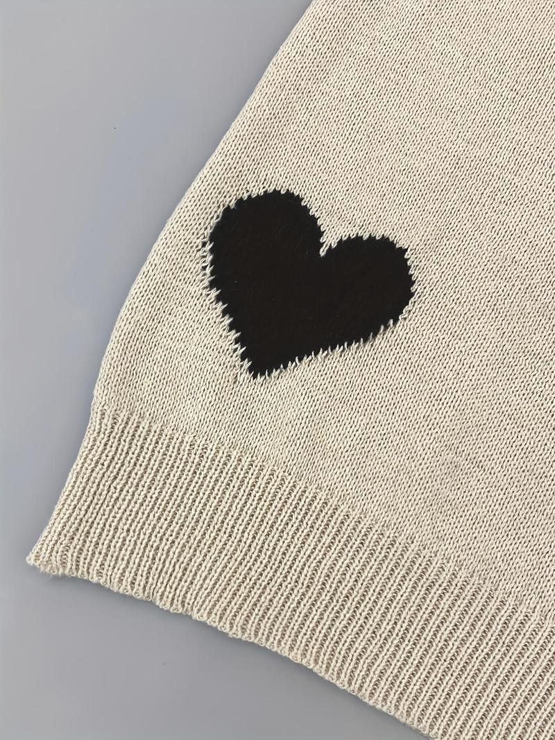 Product Introduction of Women's Heart Print Raglan Sleeve Sweater, Comfort Casual Cozy Long Sleeve V Neck Jumper for Spring & Fall, Women's Knitwear Longsleeves for Daily Wear Valentine's Day, gift 13