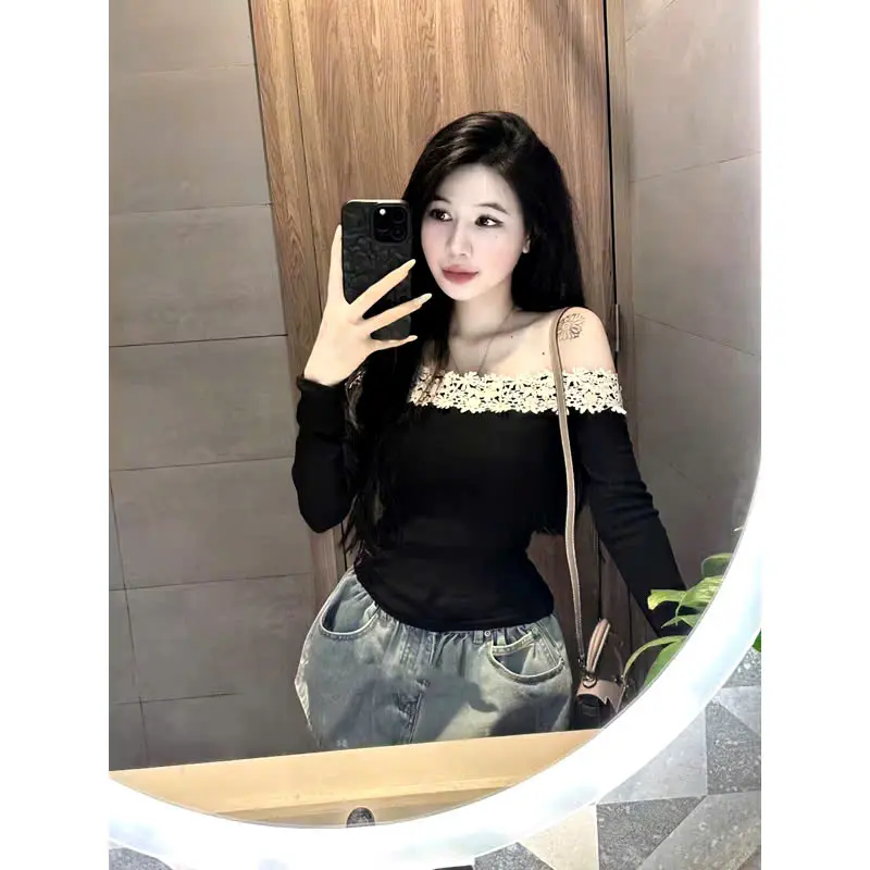 Áo Thun Trễ Vai Phối Viền Ren Hoa  Phong Cách Xinh Xắn Dễ Thương Cực Dễ Phối Đồ_ME0STORE 3