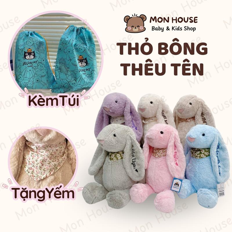 Thỏ Thêu Tên Kèm Túi Dusbag 40cm Thỏ bông tai dài Bunni Jellycat thêu tên theo yêu cầu thỏ khắc tên theo yêu cầu ; lông mượt; ko rụng lông tặng kèm khăn Thú Nhồi Bông baby three blind box rồng jellycat gấu khắc gấu thỏ gấu Toy Đồ Chơi Thú Bông Voi