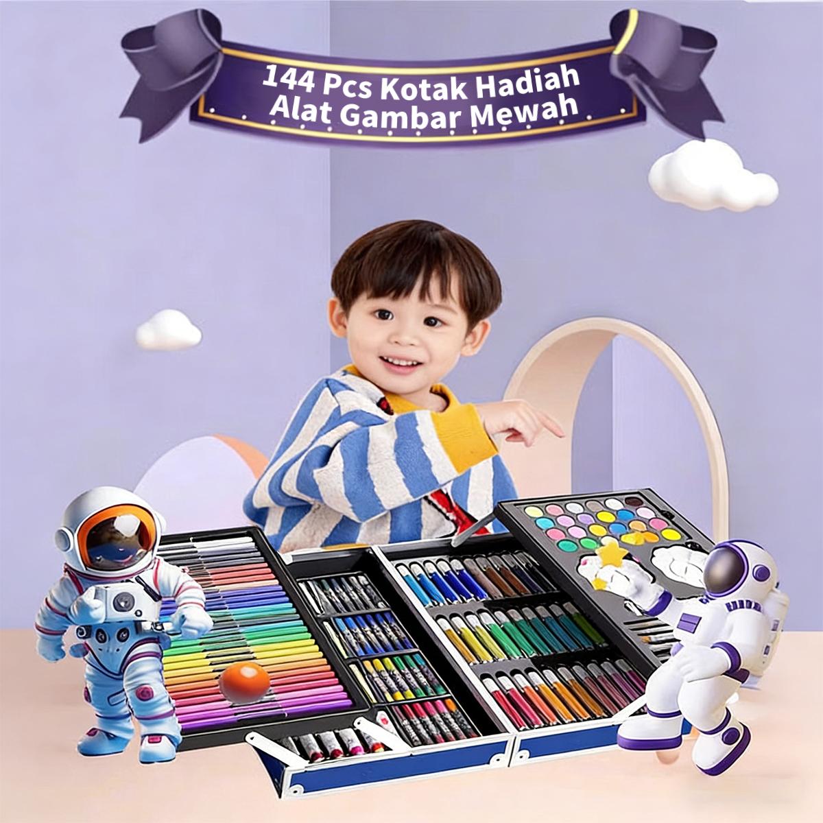 [DOTDING]Set Cat Air Deluxe 144PCS Alat Menggambar Portabel Dengan Tas Pembawa Cat Air Crayon Minyak Pensil Warna Untuk Hadiah Anak Perlengkapan Seni & Alat Tulis Sekolah
